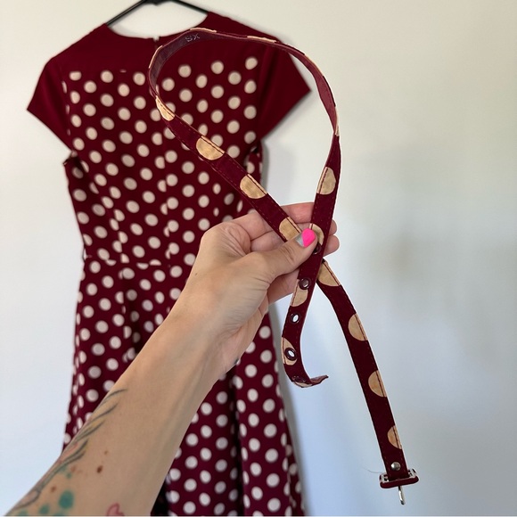modcloth myrtlewood of california cream maroon polka dot dress vintage retro xs - Picture 3 of 7